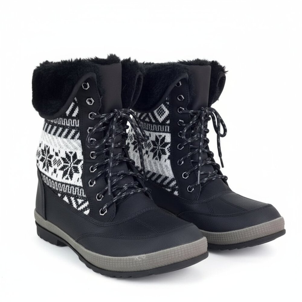 Celebrity Pink Women's Glacier Black Lace Up Faux Fur Winter SIZE 10